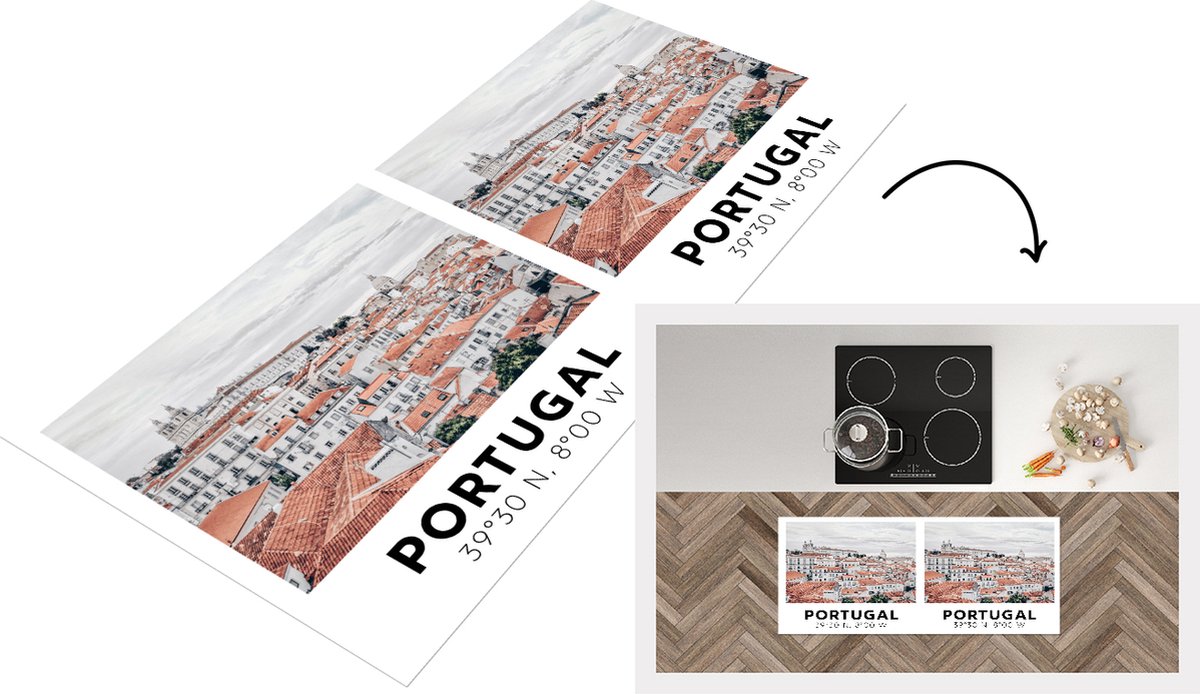 KitchenYeah Keukenloper - Loper keuken - Portugal - Lissabon - Uitzicht - 120x50 cm - Keukenloper vinyl Multicolor