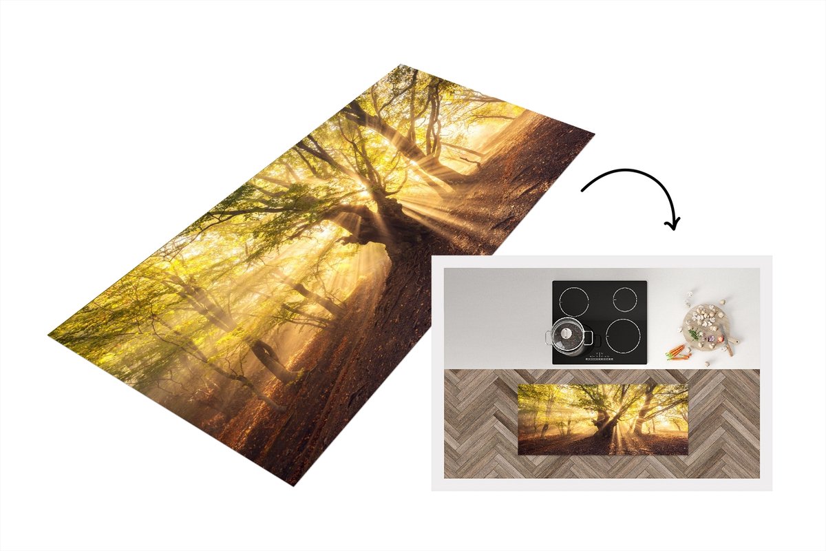 KitchenYeah Keukenloper - Loper keuken - Boom - Bos - Zon - 120x50 cm - Keukenloper vinyl Multicolor