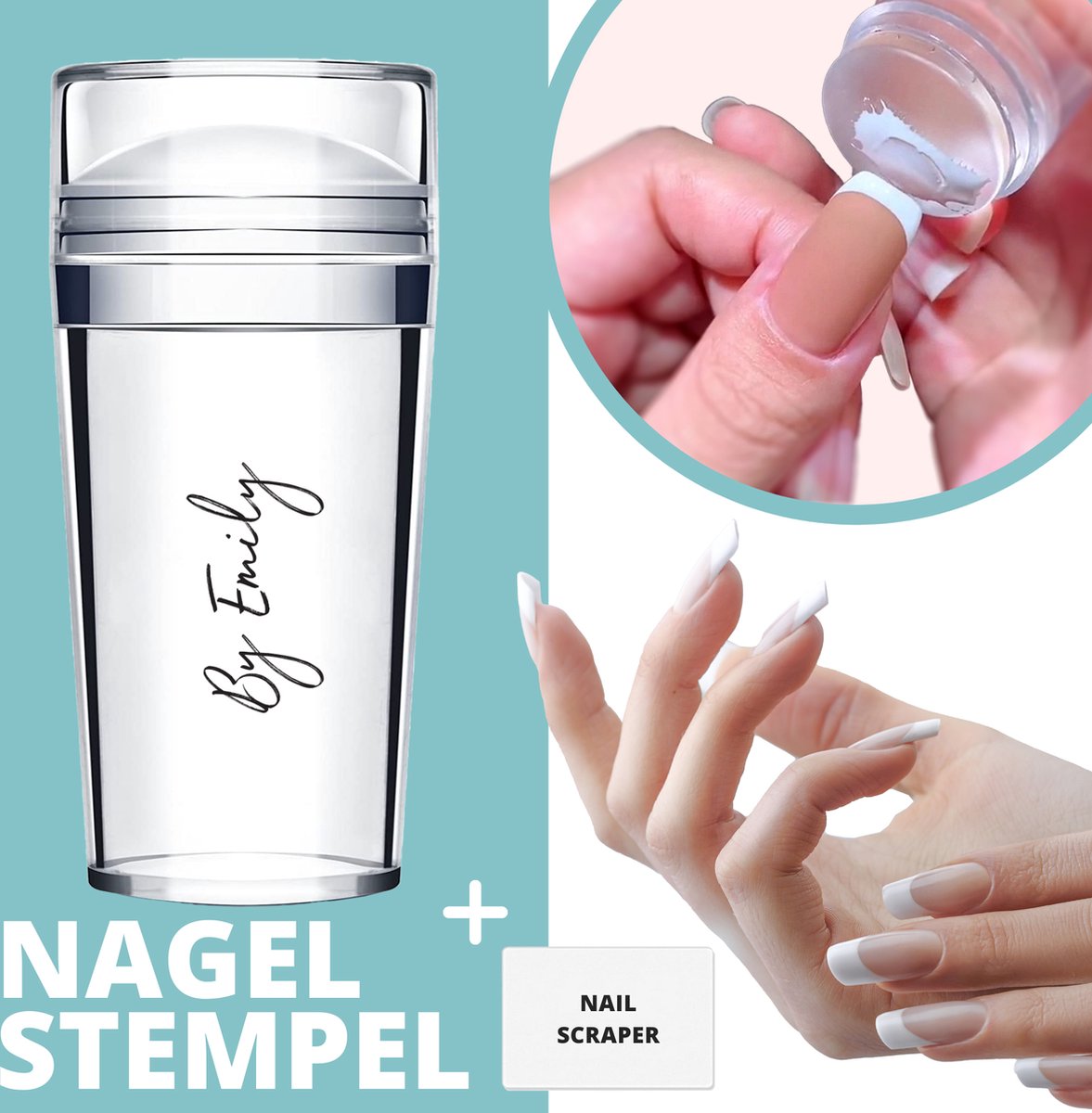 By Emily - Nagelstempel met schraper | Eenvoudige Franse Manicure | Nagel kussen | Nail art | Transparant | Stamp Set | Gel | Hoogwaardige Siliconen | Nagel verzorging | Stempel set | Nail stamp | Transparante Jelly stempel | Doorzichtig | Silicone - By Emily