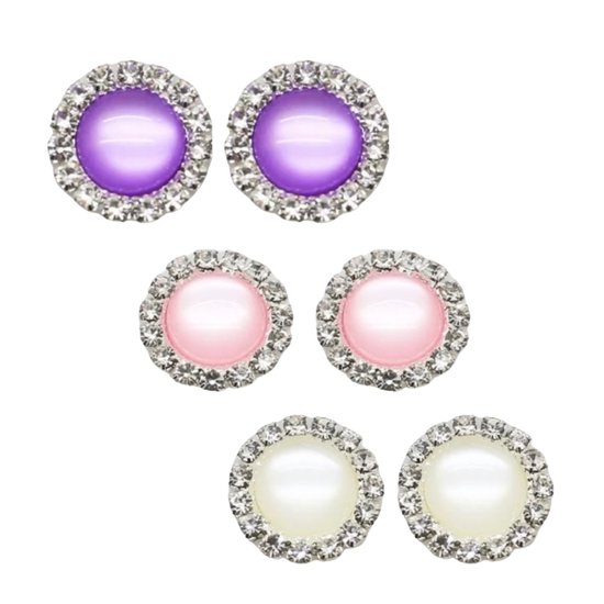 3 Paar clip oorbellen-Paars-licht Roze-Wit- 1.5 cm-Charme Bijoux
