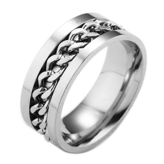 Ring d'anxiété - (Collier) - Ring de stress - Ring Fidget - Ring d'anxiété pour doigt - Ring tournant - Ring tournant - Argent - (21,75 mm / taille 68)