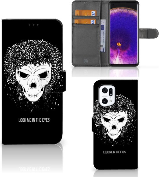 Bookstyle Case OPPO Find X5 Pro Phone Case with Text Skull Hair