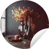 Tuincirkel Wijnglas met bloemen en appels - 60x60 cm - Ronde Tuinposter - Buiten