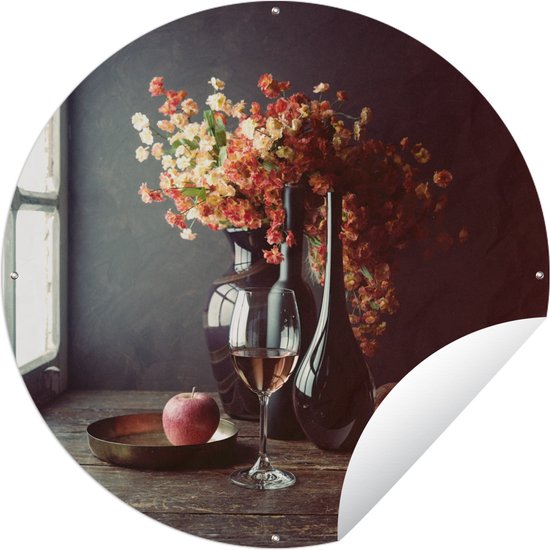 Tuincirkel Wijnglas met bloemen en appels - Tuinposter