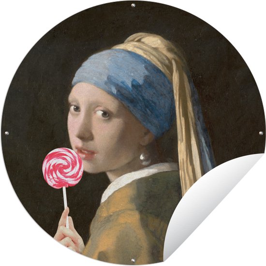 Tuincirkel Meisje met de parel - Vermeer - Snoep - Ronde Tuinposter - Buiten