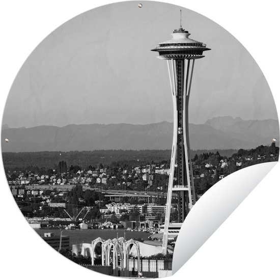 Tuincirkel Space Needle in Seattle - zwart wit - 60x60 cm - Ronde Tuinposter - Buiten