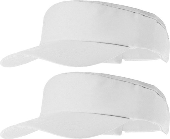 2x stuks witte zonneklep pet voor volwassenen - Katoenen verstelbare witte zonnekleppen