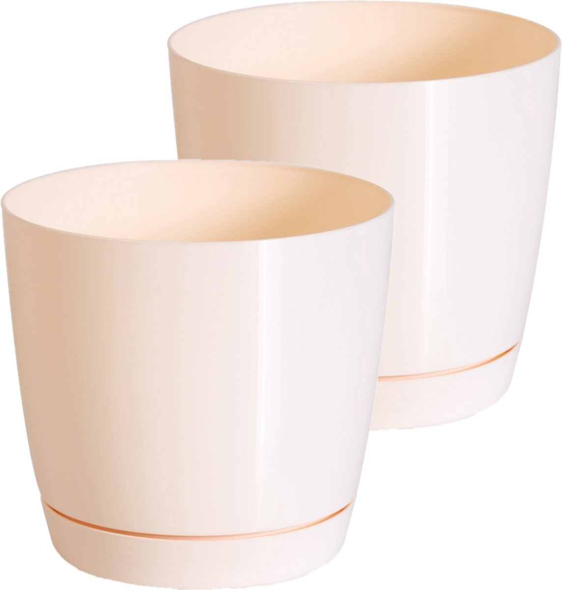Prosperplast Plantenpot/bloempot met opvangschaal - Set van 2x stuks - kunststof - beige D21 x H19 cm - binnen/buiten