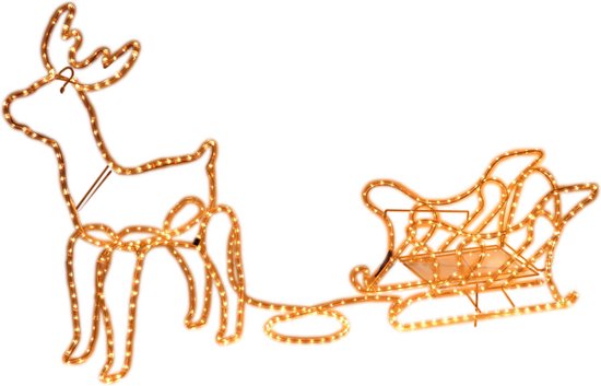 Kerstverlichting figuur - rendier met slee - 136 cm - voor buiten - warm wit