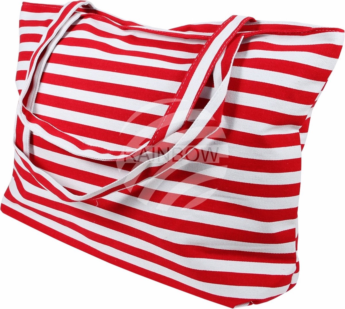 Strandtas Rood/Wit Gestreept - 35 x 48 cm - Strandshoppers van polyester