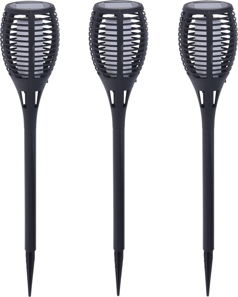 3x pro garden solar fakkels/toorts - zwart - met vlam effect - zonne-energie - 49 cm - tuinverlichting