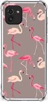 Hoesje met naam Geschikt voor Samsung Galaxy A03 Telefoonhoesje met doorzichtige rand Flamingo
