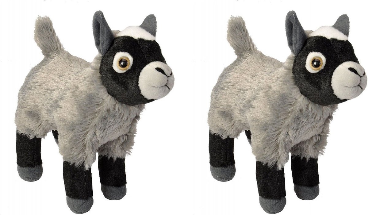 2x stuks pluche knuffel geit grijs 20 cm - Boerderij knuffeldieren geiten