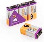 GP Extra Alkaline batterijen 9V - batterij 9 volt - batterij 6LR61 - 4 stuks