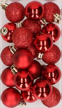 20x stuks kunststof kerstballen rood 3 cm mat/glans/glitter - Kerstversiering