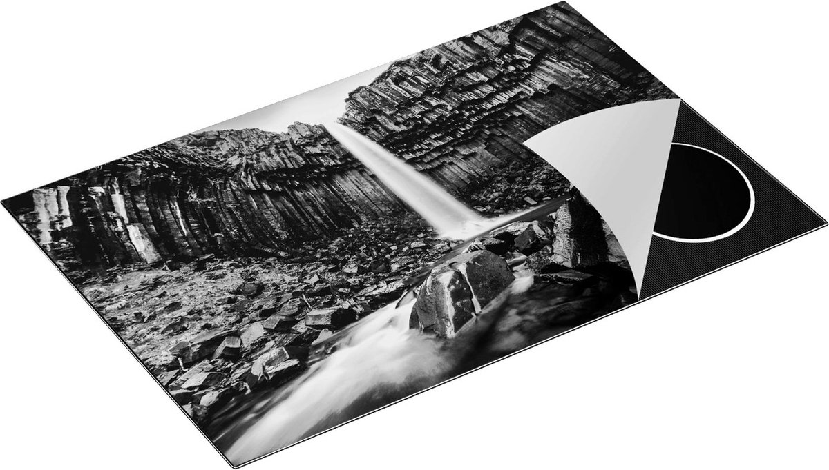 Chefcare Inductie Beschermer Waterval in IJsland - Zwart Wit - 80x52 cm - Afdekplaat Inductie - Kookplaat Beschermer - Inductie Mat