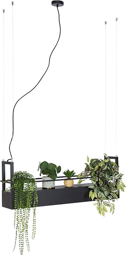 QAZQA cage rack - Table à manger avec lampe suspendue industrielle pour au-dessus de la table à manger | en salle à manger - 4 lumières - L 100 cm - Zwart - Industriel - Salon | Chambre à coucher | Cuisine