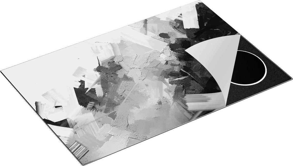 Chefcare Inductie Beschermer Abstracte Kunst - Zwart Wit - 83x51,5 cm - Afdekplaat Inductie - Kookplaat Beschermer - Inductie Mat