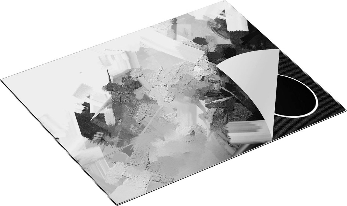 Chefcare Inductie Beschermer Abstracte Kunst - Zwart Wit - 65x52 cm - Afdekplaat Inductie - Kookplaat Beschermer - Inductie Mat