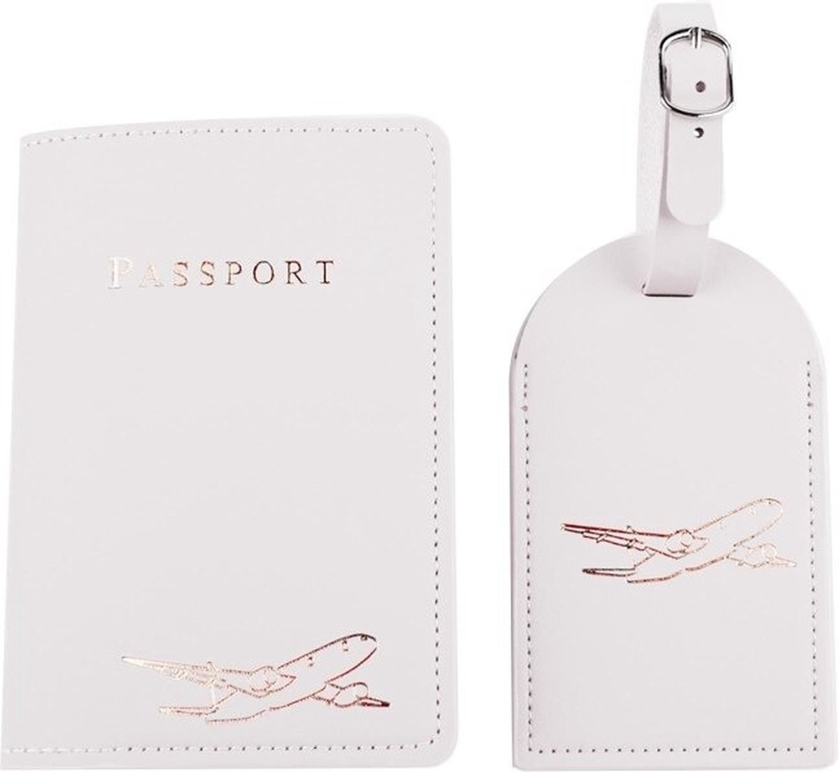 Premium Lederen Paspoorthoes met Bagagelabel - Paspoorthouder - Paspoort Protector with Luggage Tag - Wit