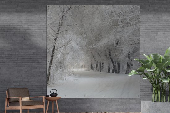 Affiche de jardin - Hiver - Neige - Toile de jardin - Peinture de jardin arbres - Arbres - Décoration de jardin - Nature - 200x200 cm
