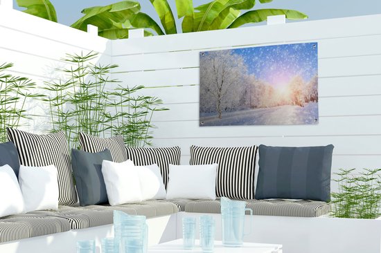 Tableau jardin neige - Soleil - Toile jardin - Poster jardin - Hiver - Décoration de jardin - Neige - Nature - 60x40 cm