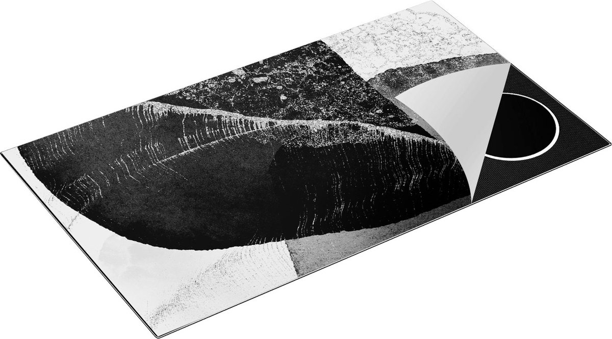 Chefcare Inductie Beschermer Abstracte Kunst - Marmer met Gloed - Zwart Wit - 91,2x52 cm - Afdekplaat Inductie - Kookplaat Beschermer - Inductie Mat