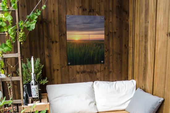 Affiche de jardin - Moulin à vent - Décoration de clôture - Herbe - Décoration de jardin - Jardin - Ciel - Coucher de soleil - Ciel - 60x80 cm - Toile de jardin - Affiche extérieure