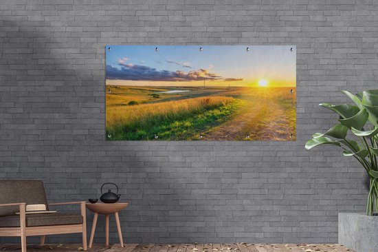 Affiche jardin - Soleil - Nuages - Affiche clôture - Nature - Décoration de jardin - Jardin - 200x100 cm - Toile jardin - Affiche extérieur