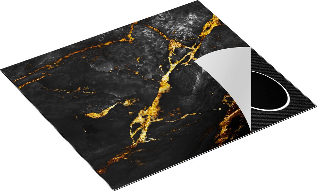 Chefcare Inductie Beschermer Abstracte Kunst - Natuurlijke Marmer met Gouden Tinten - 60x50 cm - Afdekplaat Inductie - Kookplaat Beschermer - Inductie Mat