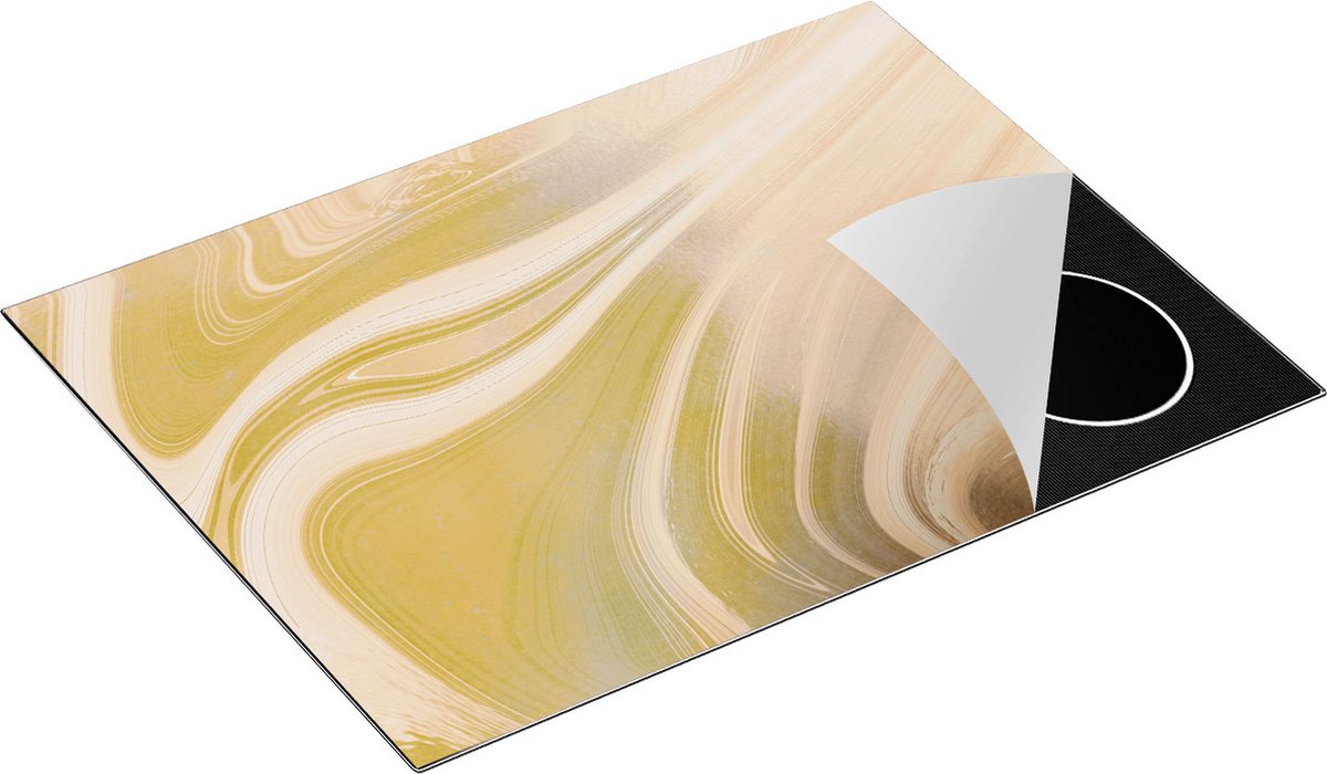 Chefcare Inductie Beschermer Abstracte Kunst - Marmer Goud - 70x55 cm - Afdekplaat Inductie - Kookplaat Beschermer - Inductie Mat
