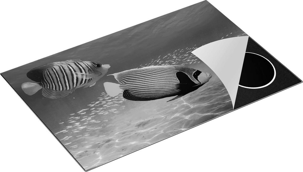 Chefcare Inductie Beschermer Twee Tropische Vissen in de Rode Zee - Zwart Wit - 78x52 cm - Afdekplaat Inductie - Kookplaat Beschermer - Inductie Mat