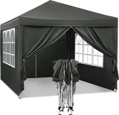 Waterdichte Partytent 3x3 meter opvouwbaar - Paviljoen met zijpanelen - Easy up - Pop-up Tent met haringen, touw en anti slip poten