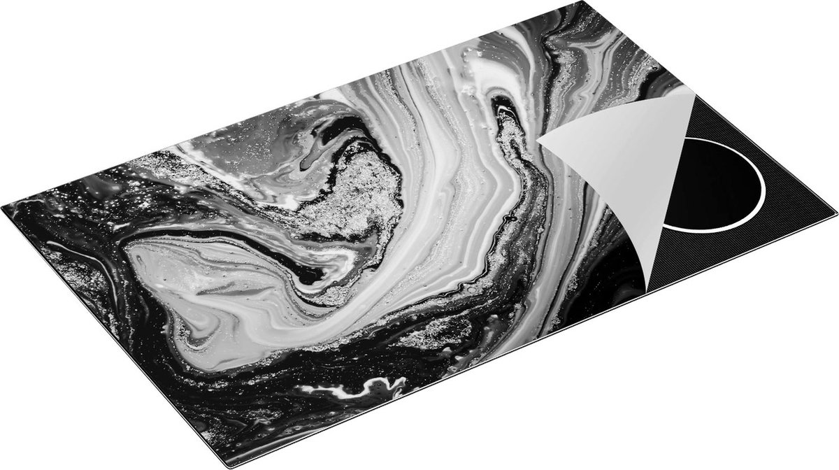 Chefcare Inductie Beschermer Abstracte Luxe Kunst - Zwart Wit - 85x55 cm - Afdekplaat Inductie - Kookplaat Beschermer - Inductie Mat