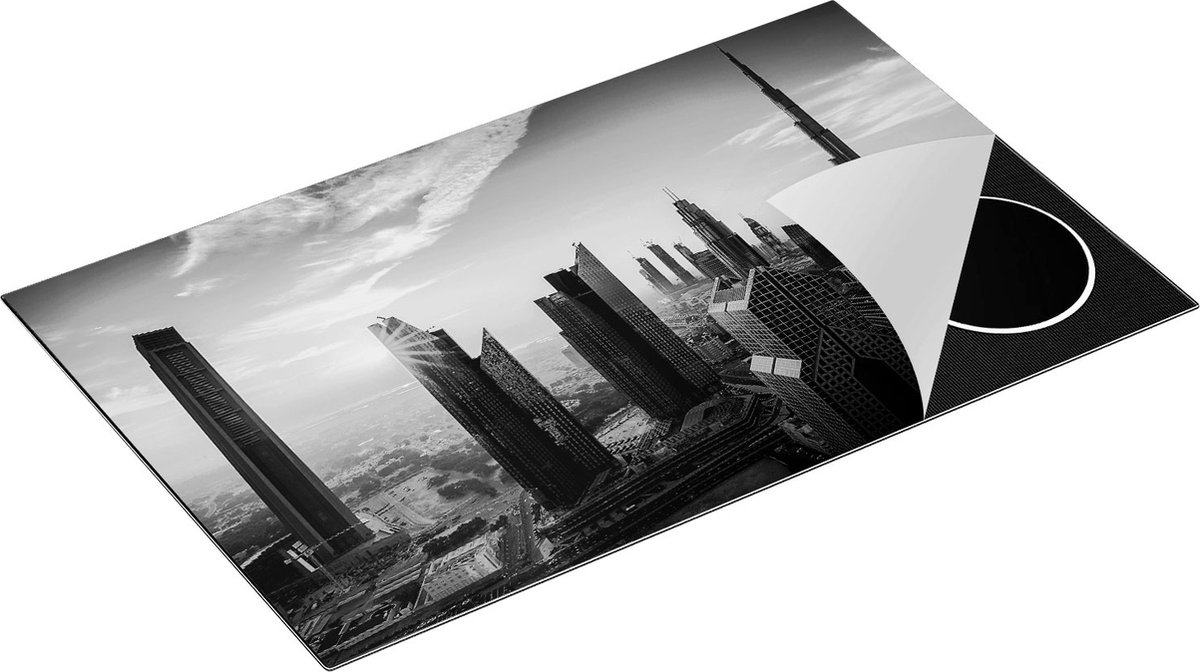 Chefcare Inductie Beschermer Dubai Stad bij Zonsopgang - Zwart Wit - 85x50 cm - Afdekplaat Inductie - Kookplaat Beschermer - Inductie Mat