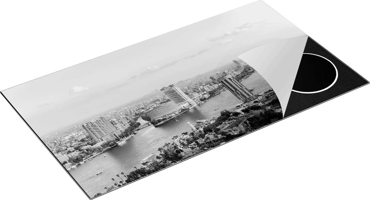 Chefcare Inductie Beschermer De Nijl Rivier in Cairo, Egypte - Zwart Wit - 95x55 cm - Afdekplaat Inductie - Kookplaat Beschermer - Inductie Mat