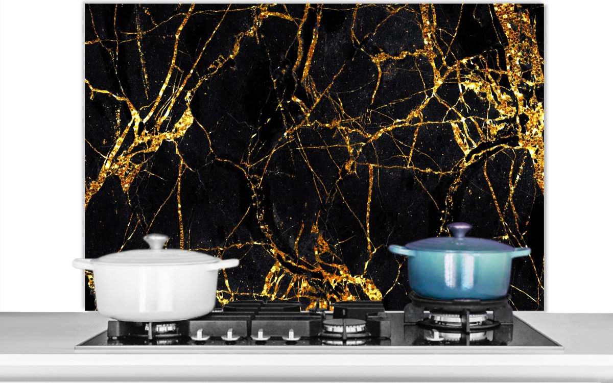 Spatscherm - Marmerlook - Luxe - Goud - Glitter - Design - Keuken achterwand - 100x65 cm - Spatwand