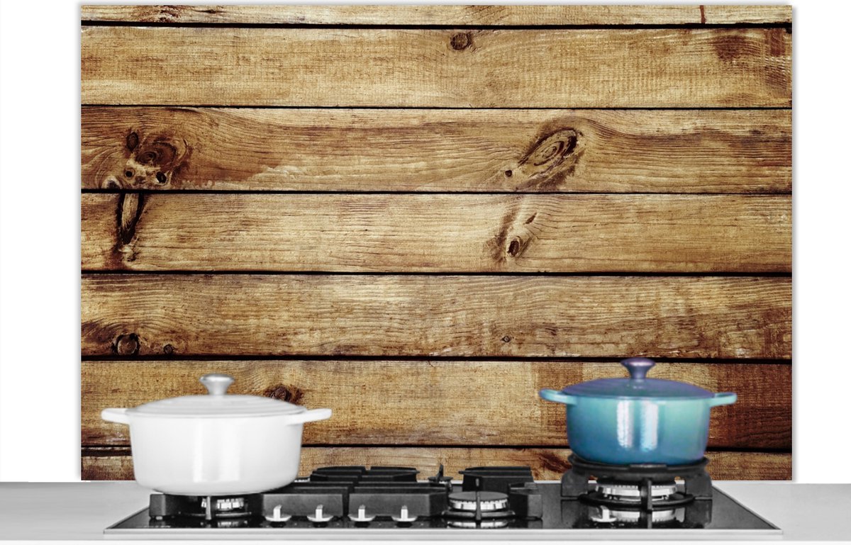 KitchenYeah - Spatscherm keuken - Spatbord - Plank - Hout - Patroon - Structuur - Spatwand - 120x80 cm