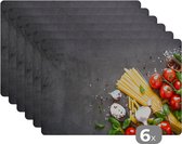 Placemat - Placemats kunststof - Pasta - Kruiden - Tomaat - 45x30 cm - 6 stuks - Hittebestendig - Anti-Slip - Onderlegger - Afneembaar