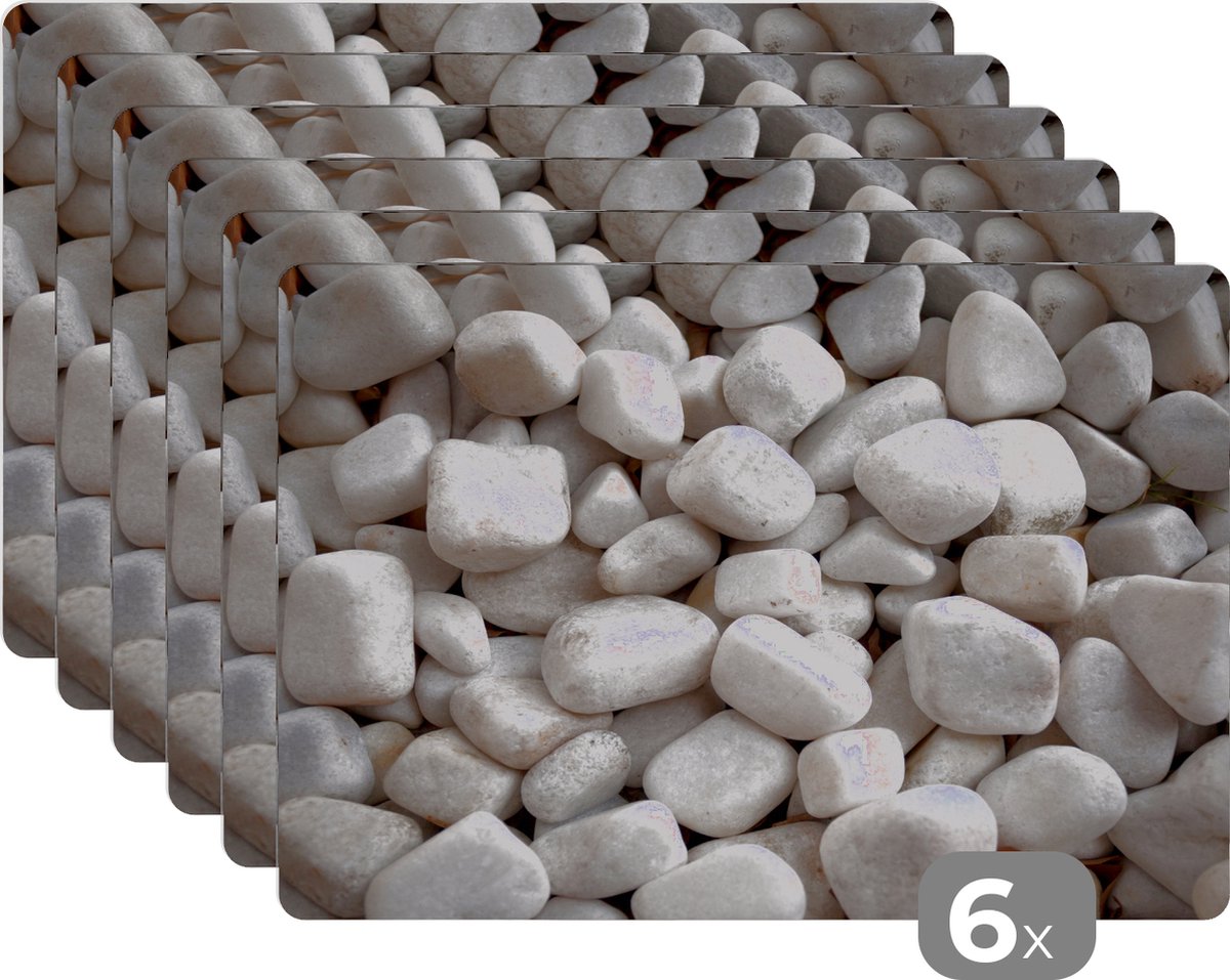 Placemats - Grind - Wit - Stenen - Tafel - Placemat onderzetter - Tafelbeschermer -45x30 cm - 6 stuks