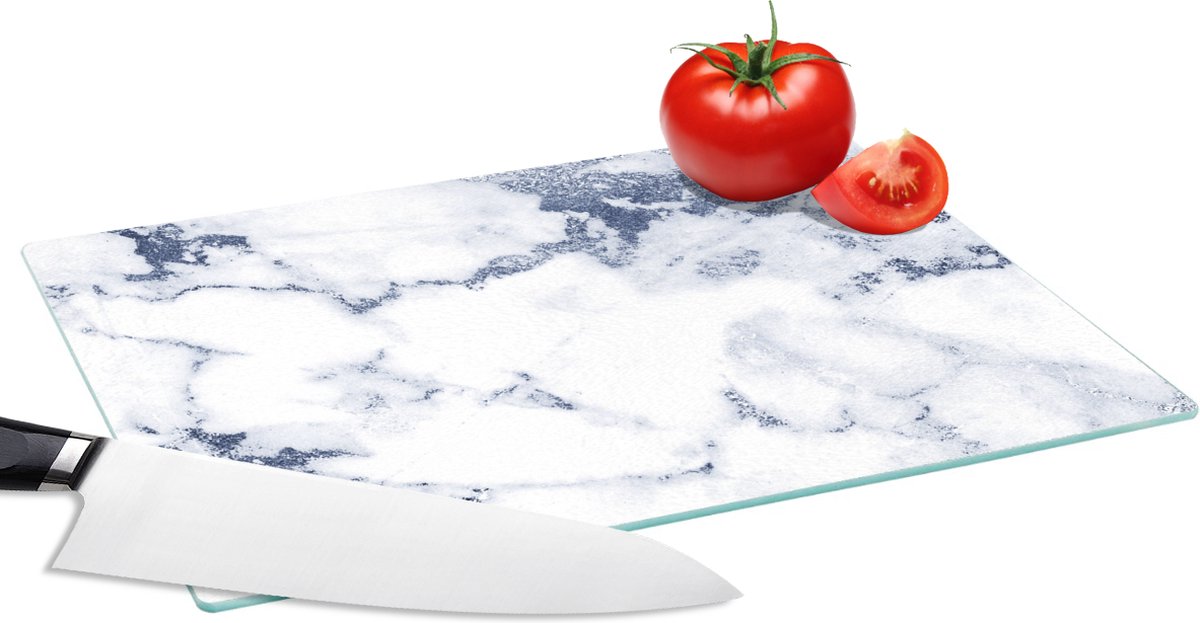 Glazen Snijplank - 28x20 - Marmer - Wit - Stenen - Snijplanken Glas