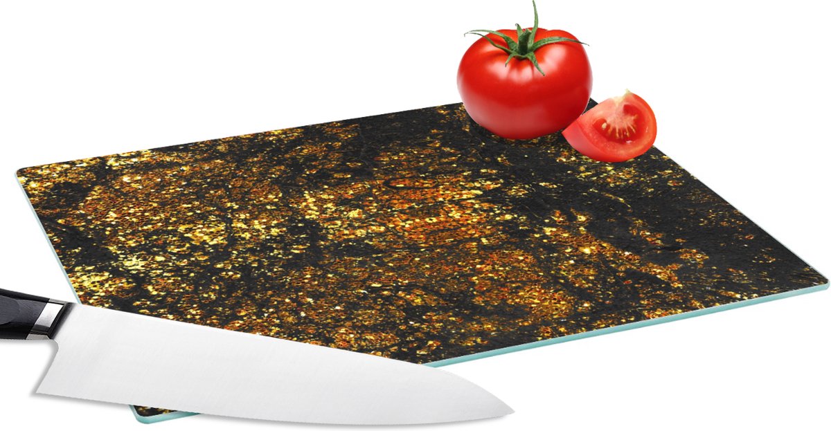 Glazen Snijplank - 28x20 - Marmer - Glitter - Goud - Snijplanken Glas