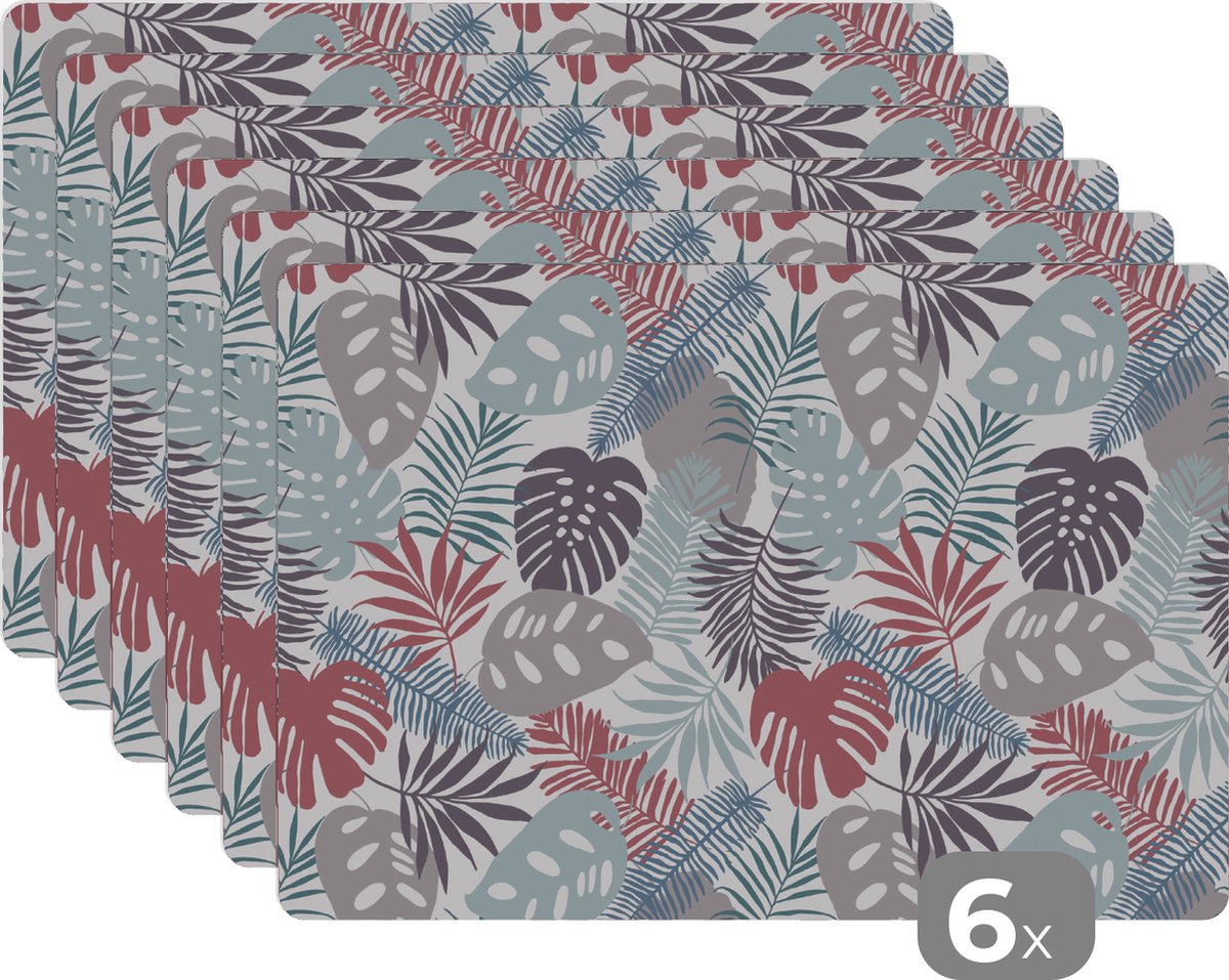 Placemats - Jungle - Tropical - Pastel - Bladeren - Natuur - Eettafel - Onderlegger - 45x30 cm - 6 stuks