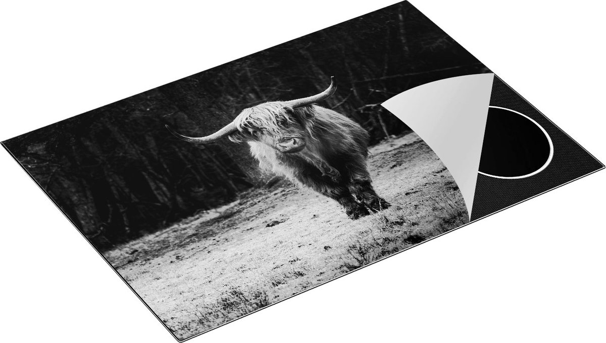 Chefcare Inductie Beschermer Schotse Hooglander bij het Bos - Zwart Wit - 75x52 cm - Afdekplaat Inductie - Kookplaat Beschermer - Inductie Mat