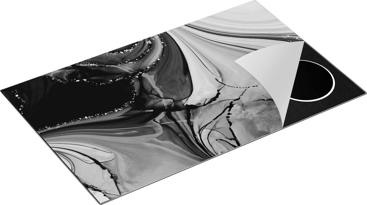 Chefcare Inductie Beschermer Abstracte Kunst - Moderne Luxueuze Marmer - Zwart Wit - 85x55 cm - Afdekplaat Inductie - Kookplaat Beschermer - Inductie Mat