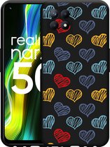 Realme Narzo 50 Hoesje Zwart Doodle hearts - Designed by Cazy