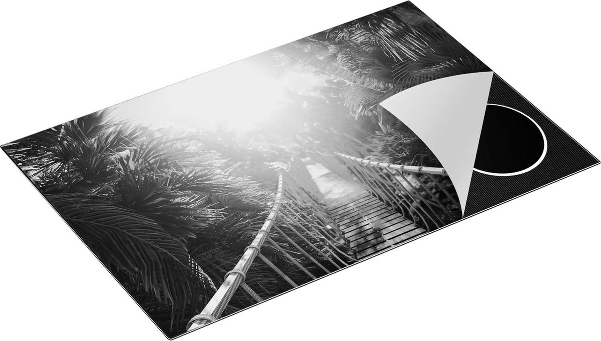 Chefcare Inductie Beschermer Houten Brug in de Tropische Jungle - Zwart Wit - 80x55 cm - Afdekplaat Inductie - Kookplaat Beschermer - Inductie Mat
