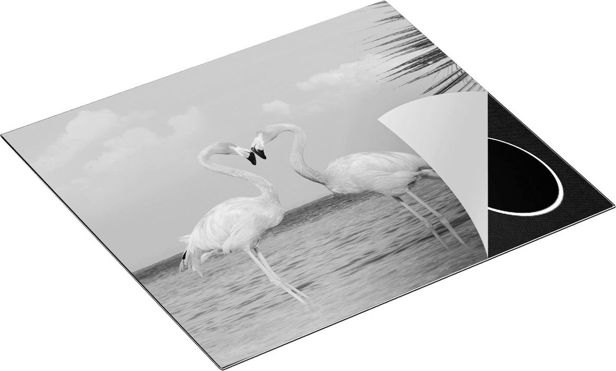 Chefcare Inductie Beschermer Twee Flamingo's in een Hart Vorm in het Water - Zwart Wit - 58,3x51,3 cm - Afdekplaat Inductie - Kookplaat Beschermer - Inductie Mat