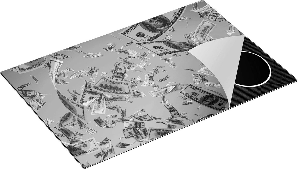 Chefcare Inductie Beschermer Dollarbiljetten in de Lucht - Geld - Zwart Wit - 80x52 cm - Afdekplaat Inductie - Kookplaat Beschermer - Inductie Mat