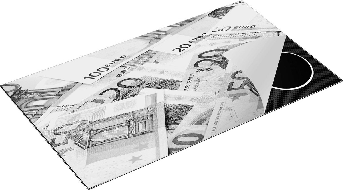 Chefcare Inductie Beschermer Euro Geld Biljetten - Briefjes - Zwart Wit - 90x50 cm - Afdekplaat Inductie - Kookplaat Beschermer - Inductie Mat